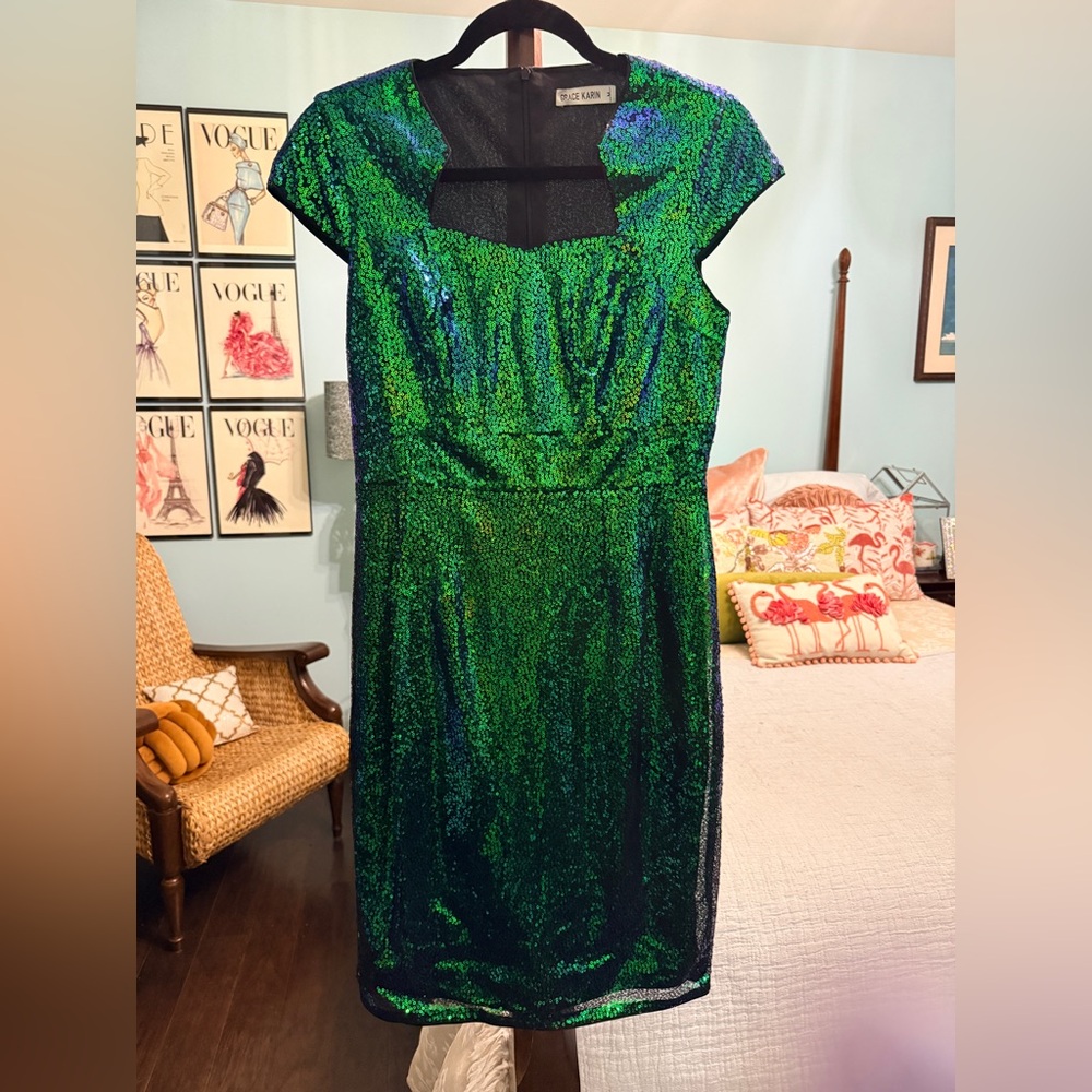 Grace Karin Green Sequin Dress